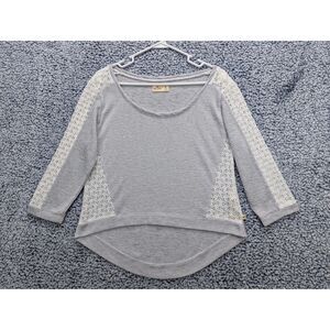 Y2K Hollister Top Size M Lace Boho Lightweight Crochet Knit Beachy Preppy Gray
